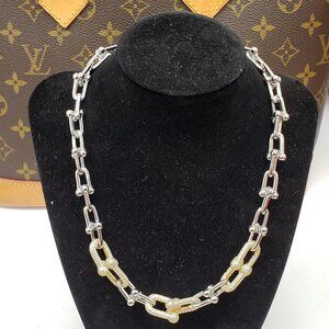 925 Pure Silver and Gold Plated Horse Shoe Necklace Chain
